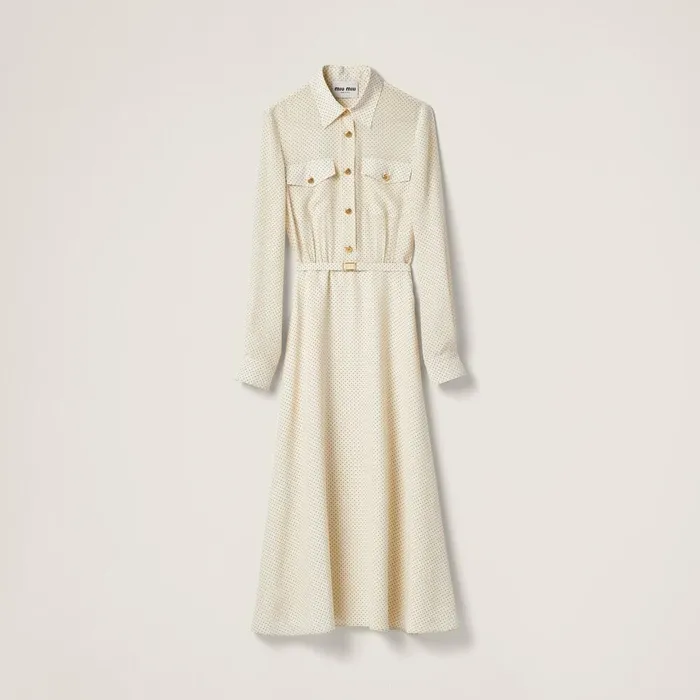 Women Dresses Miu Miu Long Crepe De Chine Dress Ivoryblack