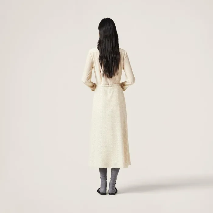 Women Dresses Miu Miu Long Crepe De Chine Dress Ivoryblack Women Dresses Miu Miu Long Crepe De Chine Dress Ivoryblack