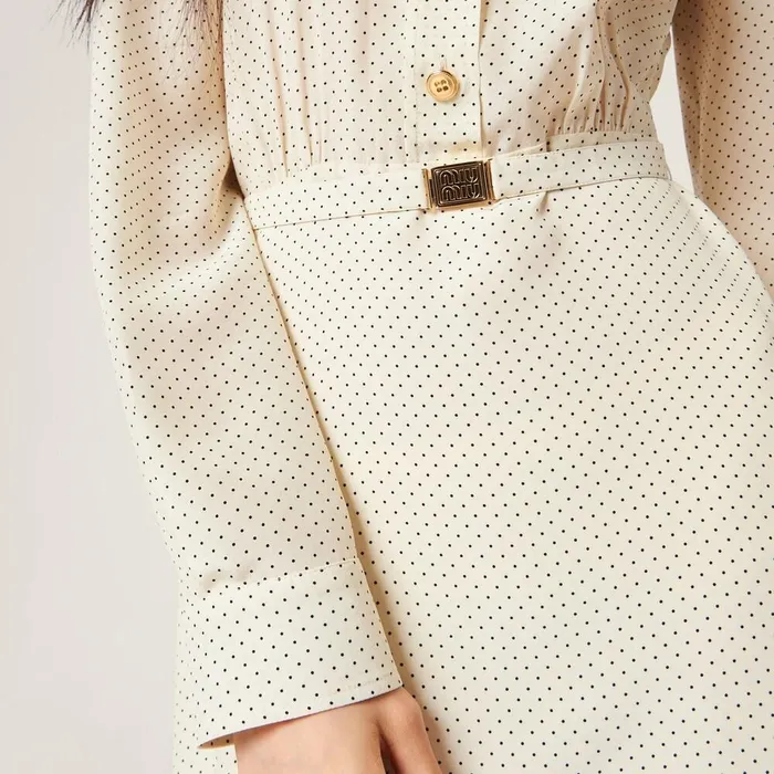Women Dresses Miu Miu Long Crepe De Chine Dress Ivoryblack Women Dresses Miu Miu Long Crepe De Chine Dress Ivoryblack