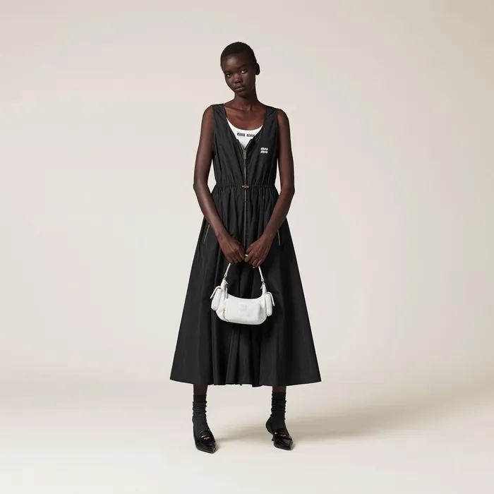 Women Dresses Miu Miu Sleeveless Technical Silk Dress Black Women Dresses Miu Miu Sleeveless Technical Silk Dress Black