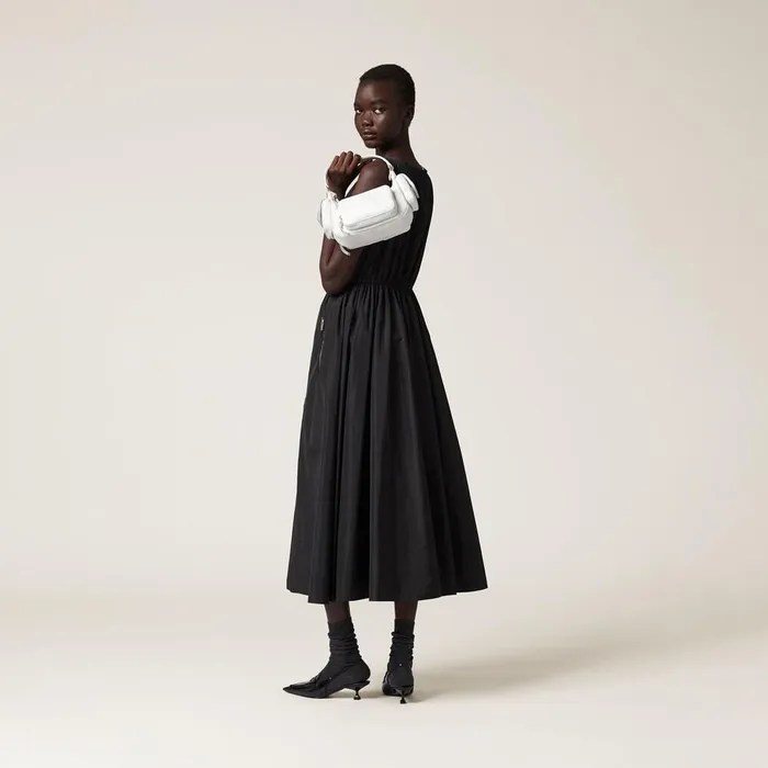 Women Dresses Miu Miu Sleeveless Technical Silk Dress Black Women Dresses Miu Miu Sleeveless Technical Silk Dress Black