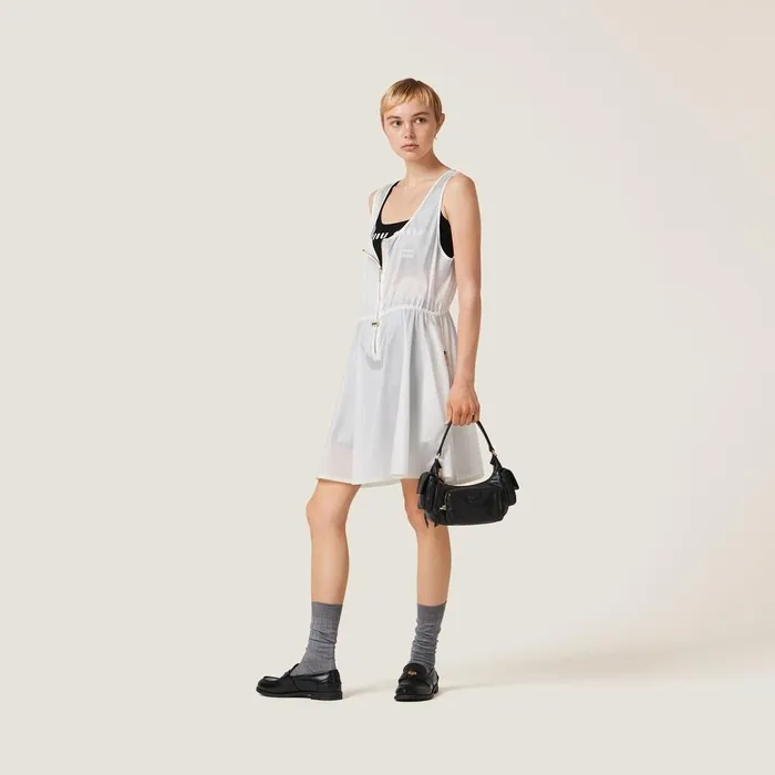 Women Dresses Miu Miu Sleeveless Technical Silk Dress White Women Dresses Miu Miu Sleeveless Technical Silk Dress White