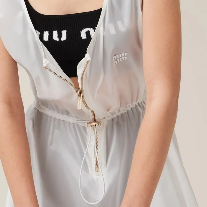 Women Dresses Miu Miu Sleeveless Technical Silk Dress White Women Dresses Miu Miu Sleeveless Technical Silk Dress White