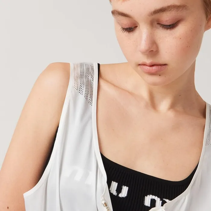 Women Dresses Miu Miu Sleeveless Technical Silk Dress White Women Dresses Miu Miu Sleeveless Technical Silk Dress White