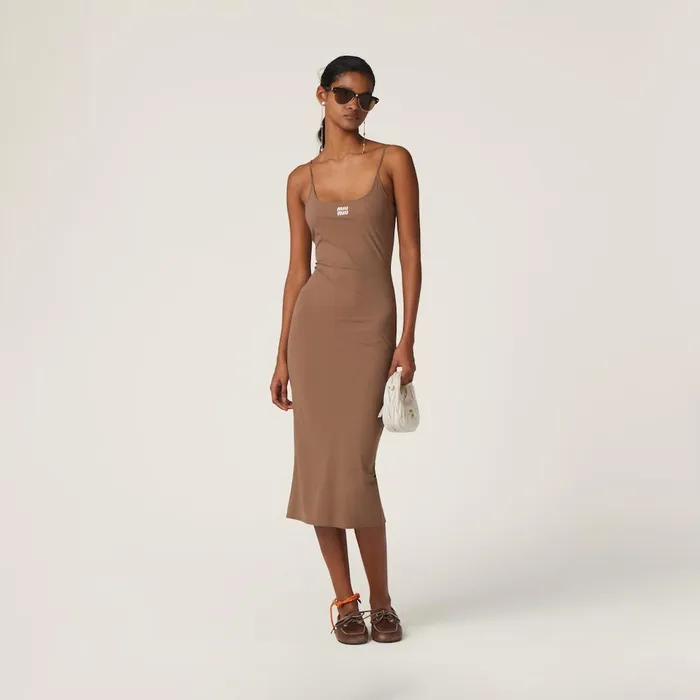 Women Dresses Miu Miu Stretch Jersey Dress Khaki Women Dresses Miu Miu Stretch Jersey Dress Khaki