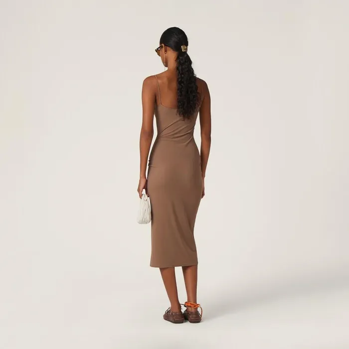 Women Dresses Miu Miu Stretch Jersey Dress Khaki Women Dresses Miu Miu Stretch Jersey Dress Khaki