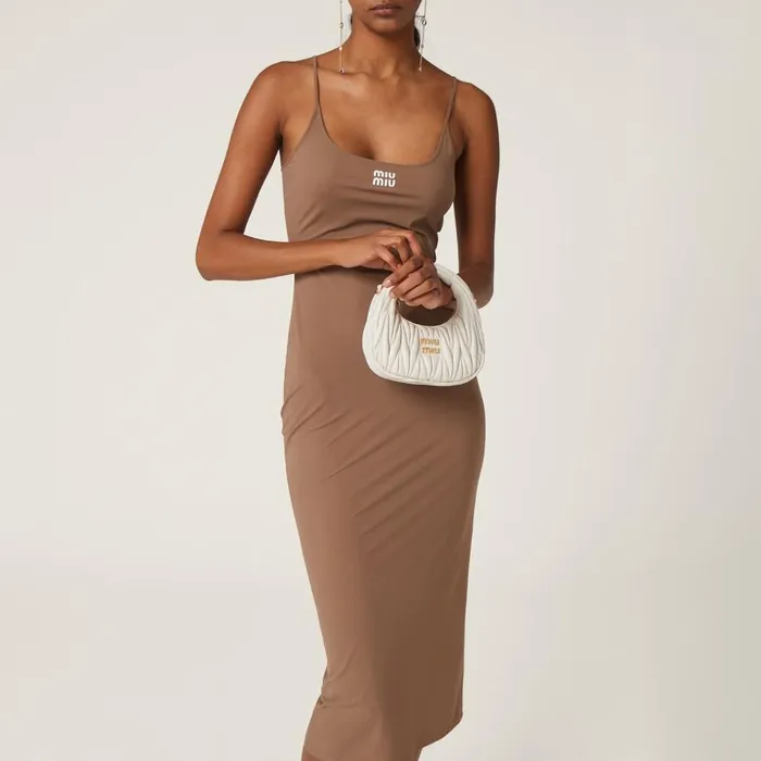 Women Dresses Miu Miu Stretch Jersey Dress Khaki Women Dresses Miu Miu Stretch Jersey Dress Khaki