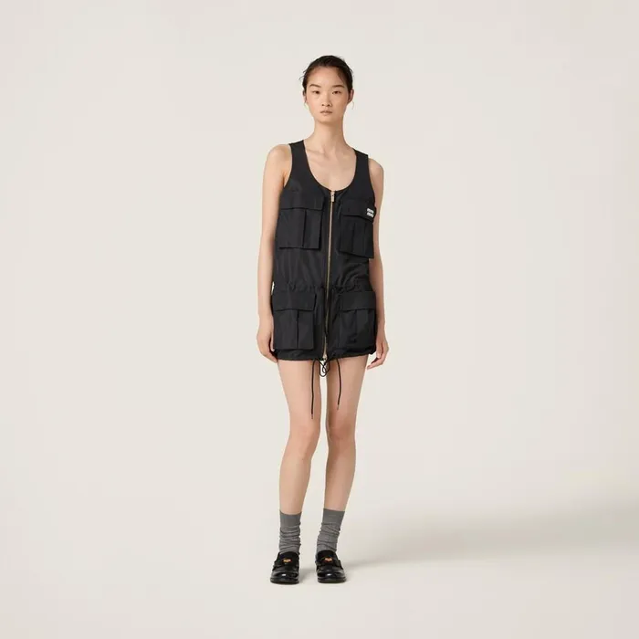 Women Dresses Miu Miu Technical Fabric Minidress Black Women Dresses Miu Miu Technical Fabric Minidress Black