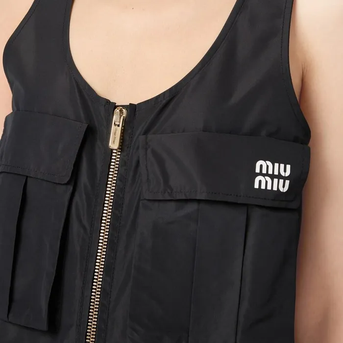 Women Dresses Miu Miu Technical Fabric Minidress Black Women Dresses Miu Miu Technical Fabric Minidress Black