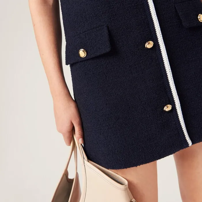 Women Dresses Miu Miu Tweed Minidress Navy Women Dresses Miu Miu Tweed Minidress Navy