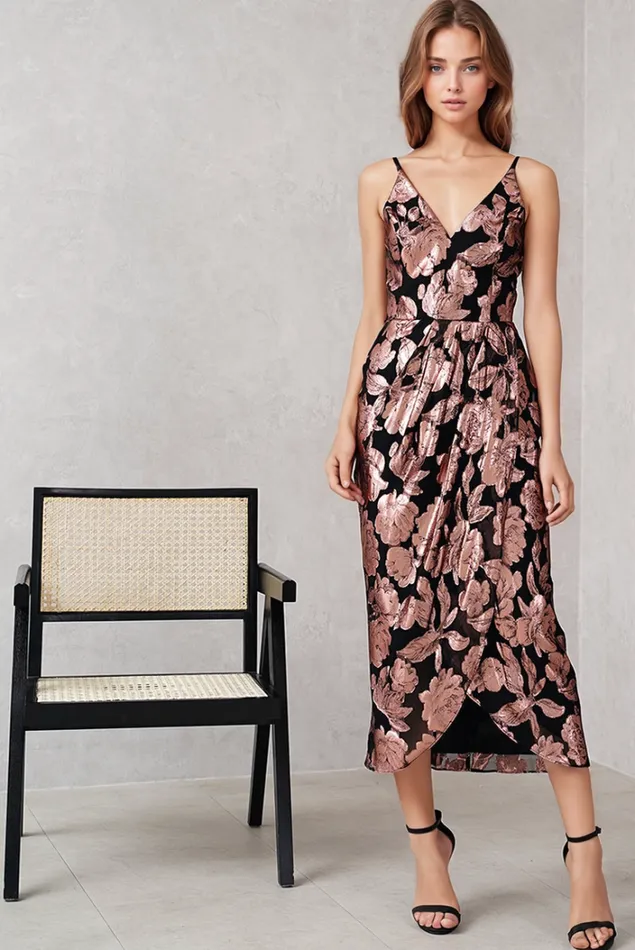 Women Dresses YUMI KIM Black Adrienne Dress Party Cocktail Dress Brocade Rose Black