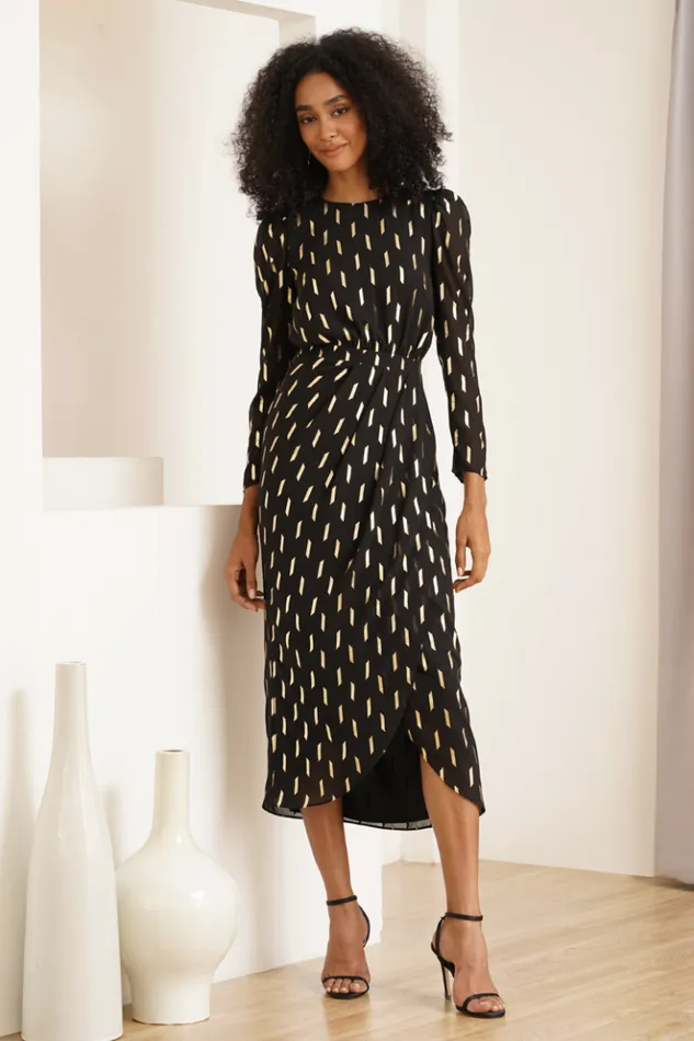 Women Dresses YUMI KIM Nina Midi Dress Dash Foil Black And Gold