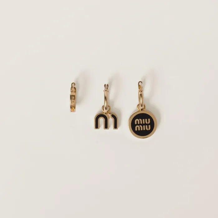 Women Earrings Miu Miu Set Of Enameled Metal Earrings Black