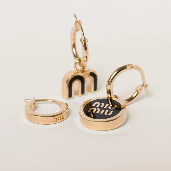 Women Earrings Miu Miu Set Of Enameled Metal Earrings Black Women Earrings Miu Miu Set Of Enameled Metal Earrings Black
