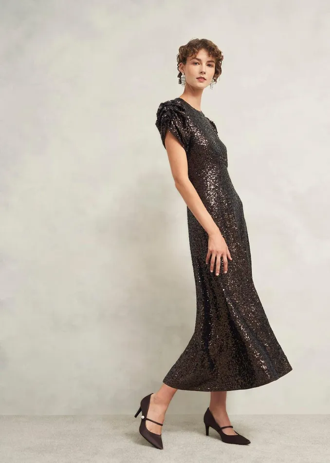 Women Eltham Sequin Dress Deep Brown Hobbs Dresses and Jumpsuits