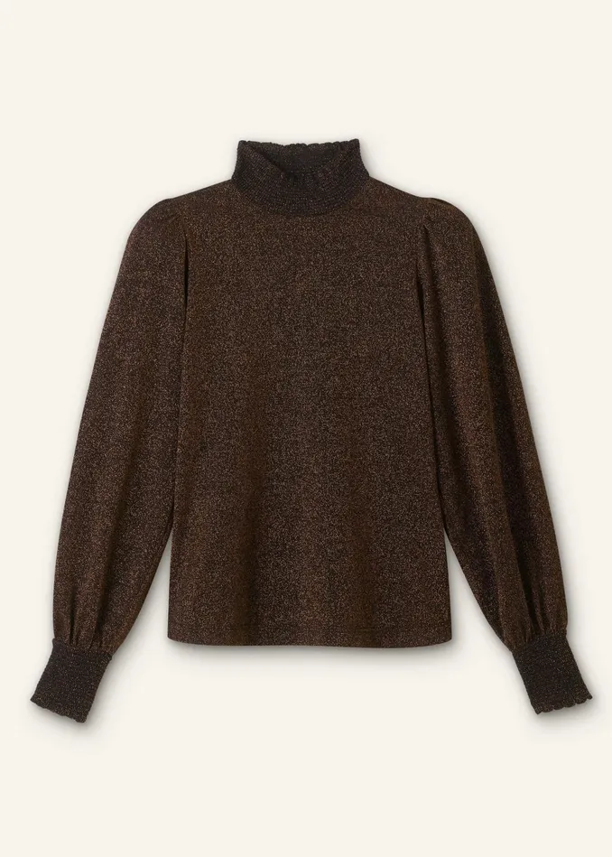 Women Engineered Rib Trim Metallic Top Blackbronze MEEM
