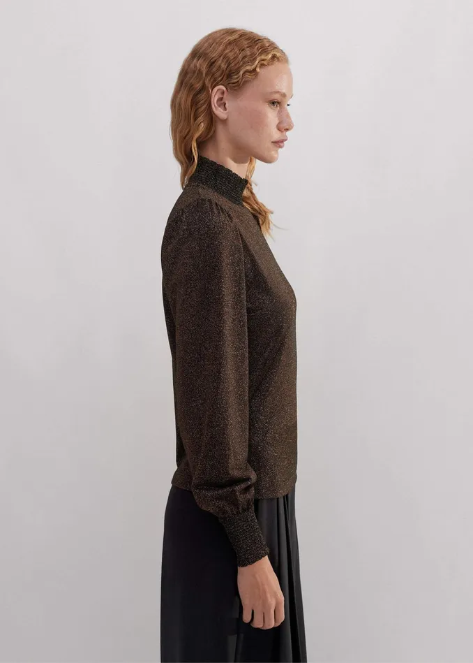 Women Engineered Rib Trim Metallic Top Blackbronze MEEM