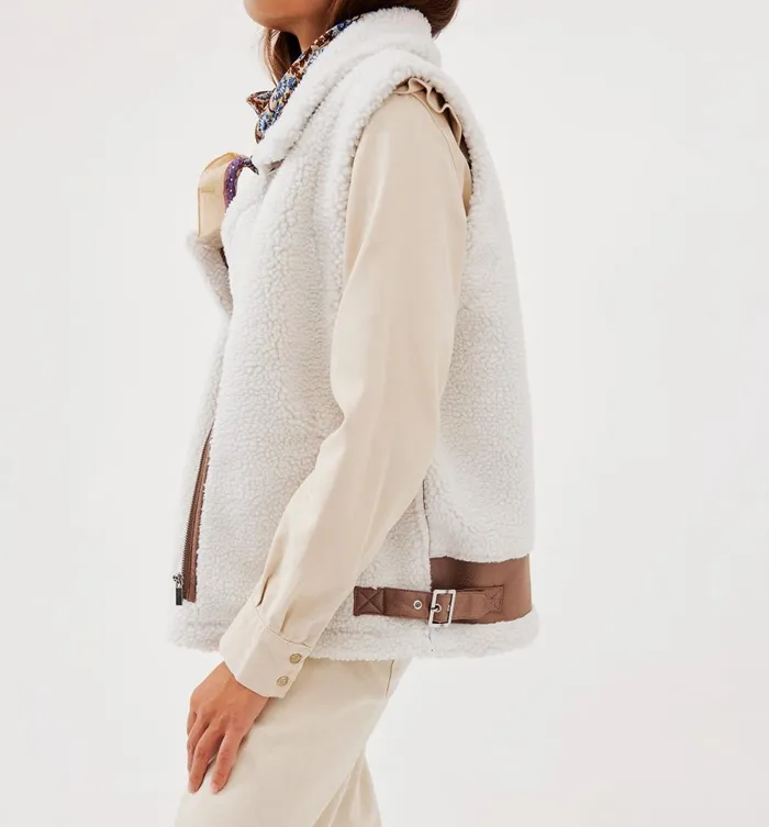 Women Fabric Fleece Waistcoat 8211 Ecru Promod Jackets