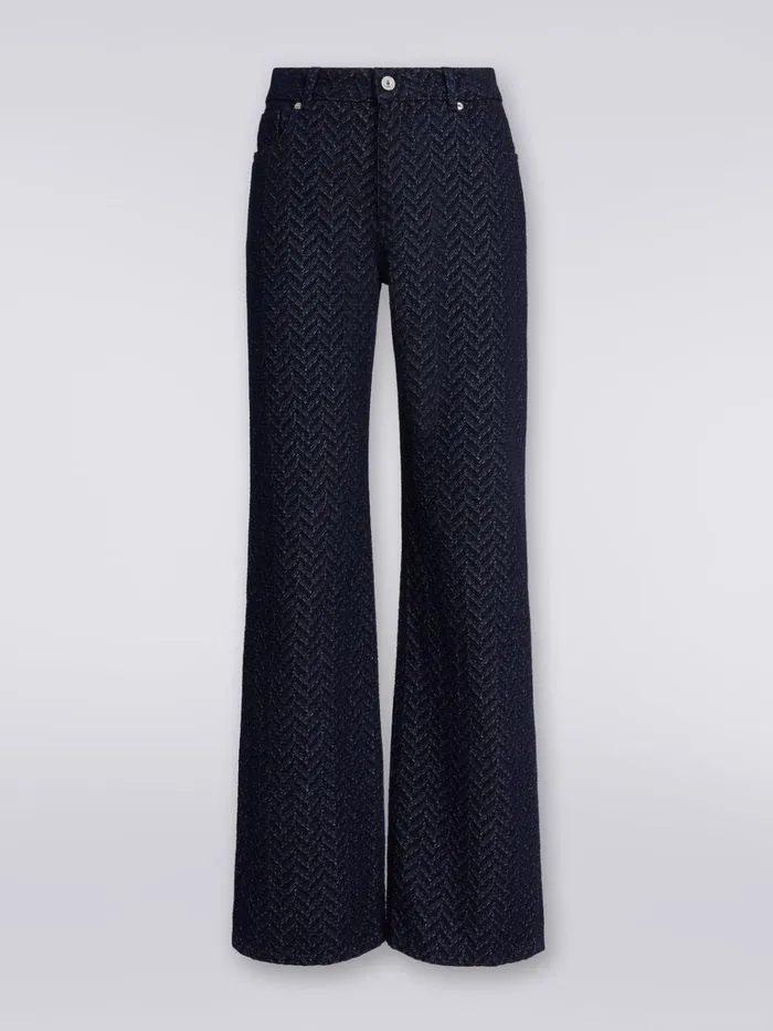 Women FivePocket Cotton Trousers With Zigzag Pattern And Embroidery On The Back Pocket Blue Missoni Trousers