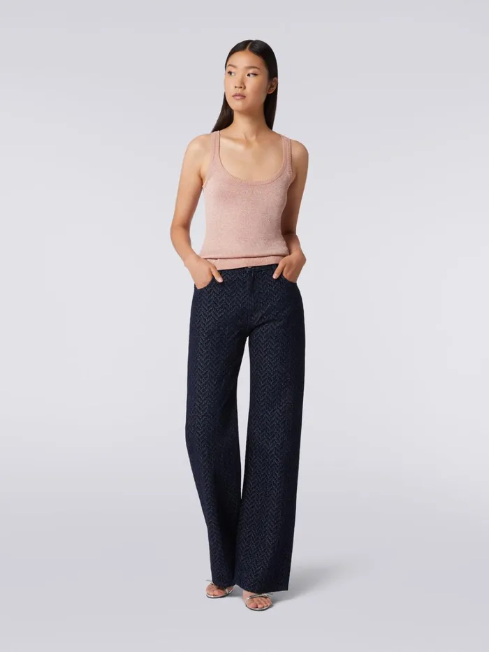 Women FivePocket Cotton Trousers With Zigzag Pattern And Embroidery On The Back Pocket Blue Missoni Trousers Women FivePocket Cotton Trousers With Zigzag Pattern And Embroidery On The Back Pocket Blue Missoni Trousers