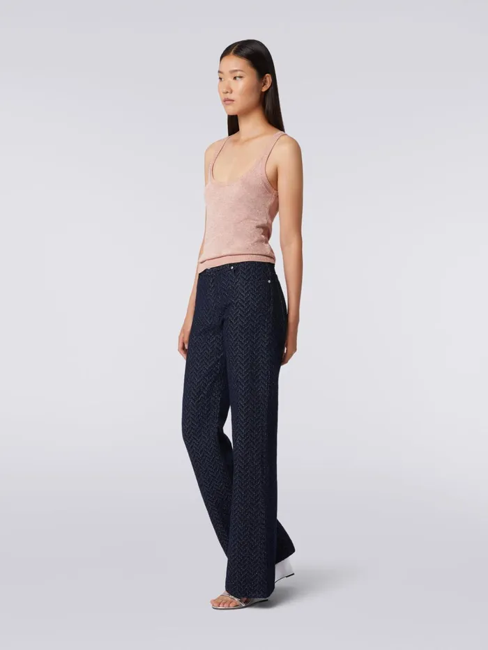 Women FivePocket Cotton Trousers With Zigzag Pattern And Embroidery On The Back Pocket Blue Missoni Trousers Women FivePocket Cotton Trousers With Zigzag Pattern And Embroidery On The Back Pocket Blue Missoni Trousers