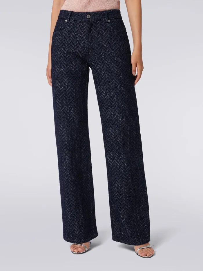 Women FivePocket Cotton Trousers With Zigzag Pattern And Embroidery On The Back Pocket Blue Missoni Trousers Women FivePocket Cotton Trousers With Zigzag Pattern And Embroidery On The Back Pocket Blue Missoni Trousers