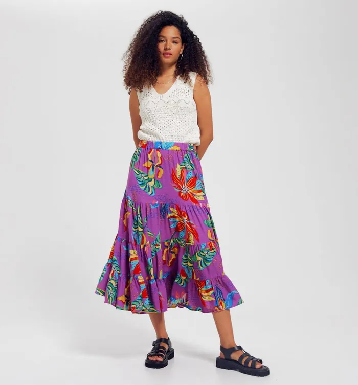 Women Flared Frilly Skirt 8211 Violet Print Promod Skirts