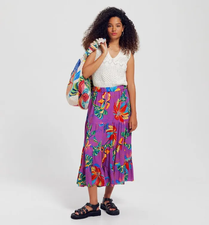 Women Flared Frilly Skirt 8211 Violet Print Promod Skirts Women Flared Frilly Skirt 8211 Violet Print Promod Skirts