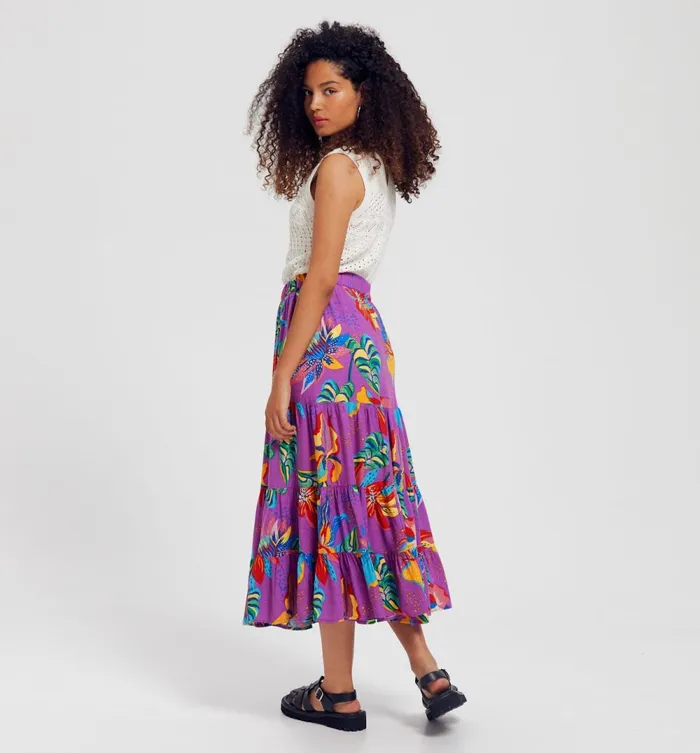Women Flared Frilly Skirt 8211 Violet Print Promod Skirts Women Flared Frilly Skirt 8211 Violet Print Promod Skirts