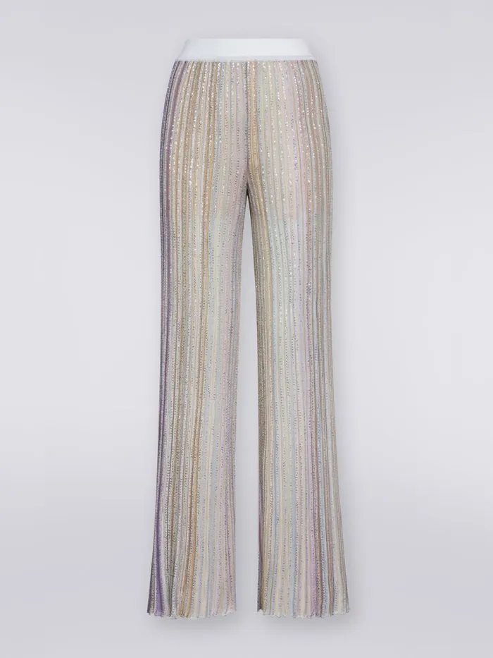 Women Flared Pleated Viscose Blend Trousers With Sequins Multicoloured Missoni Trousers