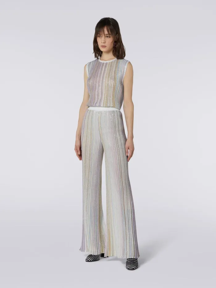 Women Flared Pleated Viscose Blend Trousers With Sequins Multicoloured Missoni Trousers Women Flared Pleated Viscose Blend Trousers With Sequins Multicoloured Missoni Trousers