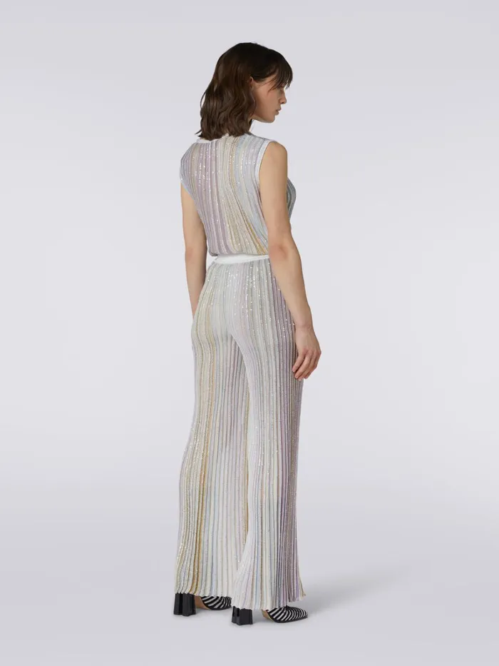 Women Flared Pleated Viscose Blend Trousers With Sequins Multicoloured Missoni Trousers Women Flared Pleated Viscose Blend Trousers With Sequins Multicoloured Missoni Trousers