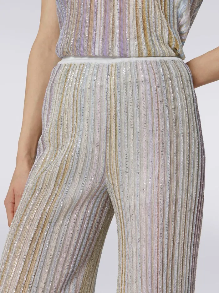 Women Flared Pleated Viscose Blend Trousers With Sequins Multicoloured Missoni Trousers Women Flared Pleated Viscose Blend Trousers With Sequins Multicoloured Missoni Trousers