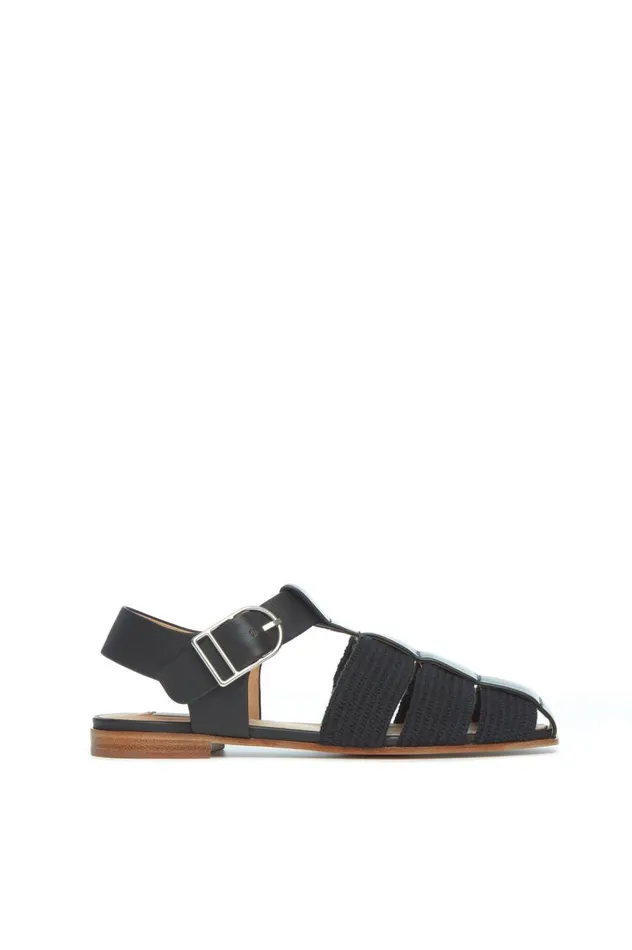 Women Flats Gabriela Hearst Calla Sandal In Black Leather Crochet