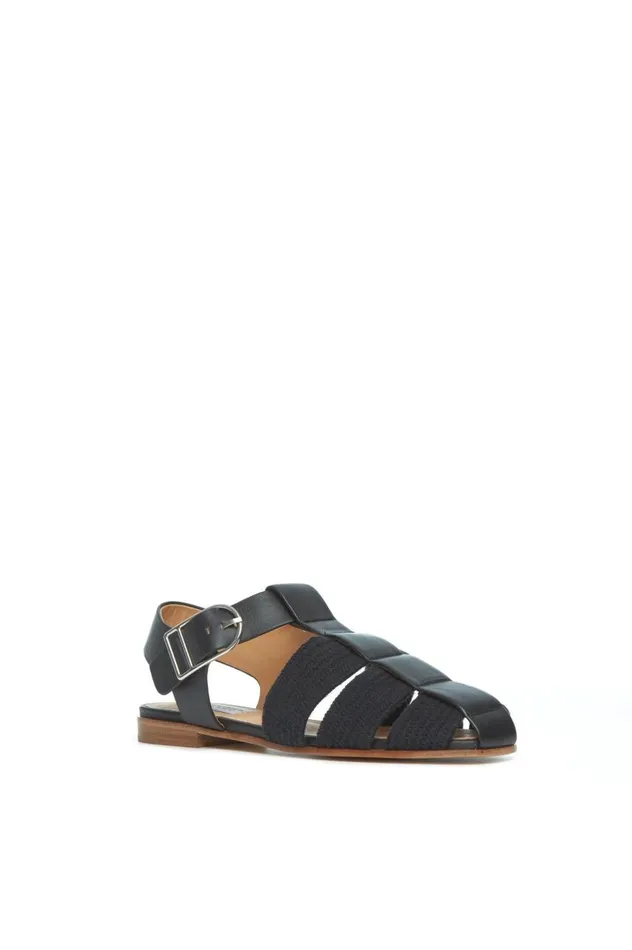 Women Flats Gabriela Hearst Calla Sandal In Black Leather Crochet