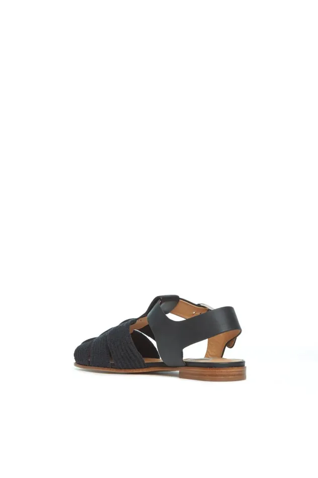 Women Flats Gabriela Hearst Calla Sandal In Black Leather Crochet
