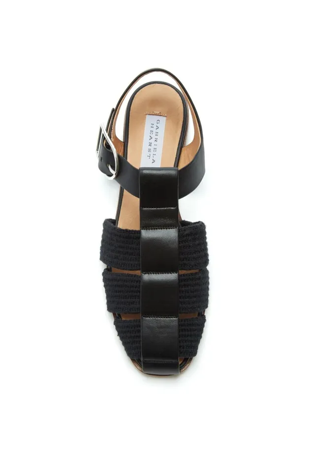 Women Flats Gabriela Hearst Calla Sandal In Black Leather Crochet