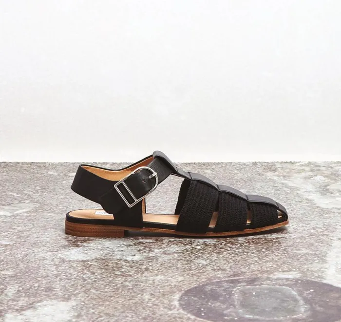 Women Flats Gabriela Hearst Calla Sandal In Black Leather Crochet