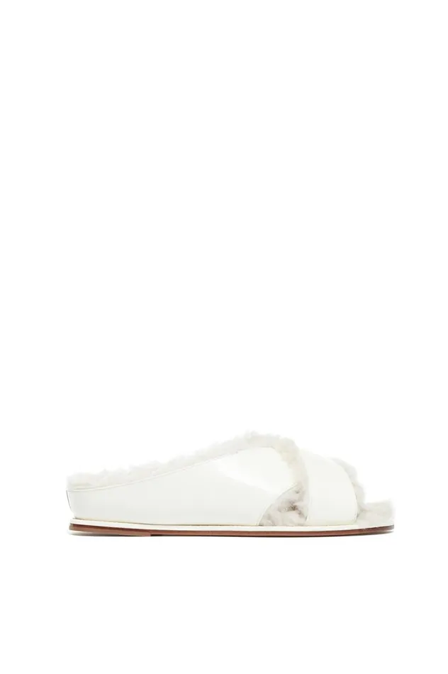 Women Flats Gabriela Hearst Ellington Flat Slide In Cream Wool Fur
