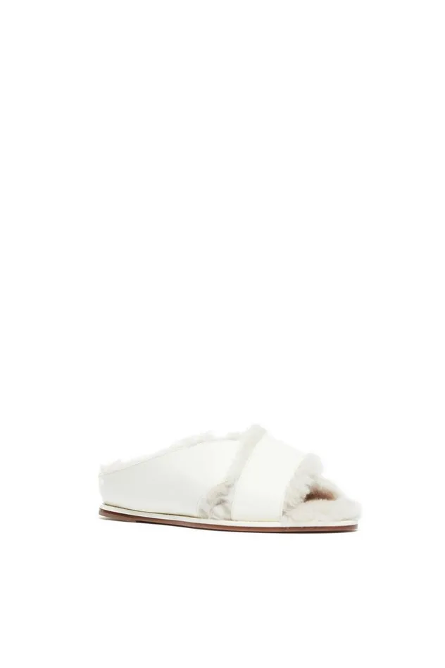 Women Flats Gabriela Hearst Ellington Flat Slide In Cream Wool Fur