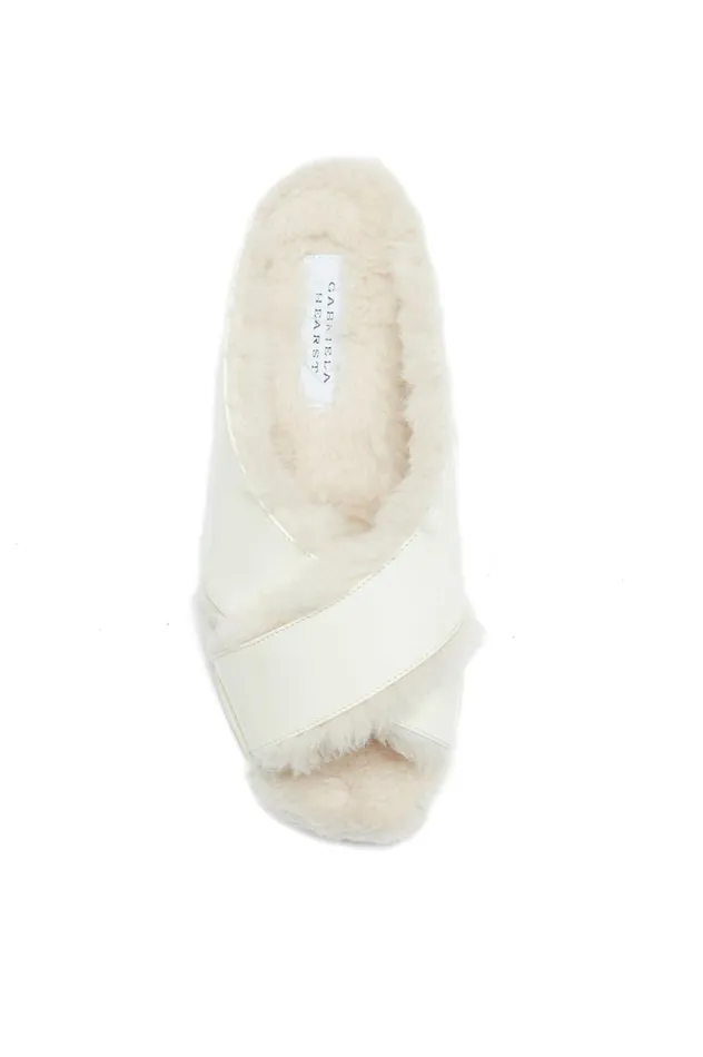 Women Flats Gabriela Hearst Ellington Flat Slide In Cream Wool Fur