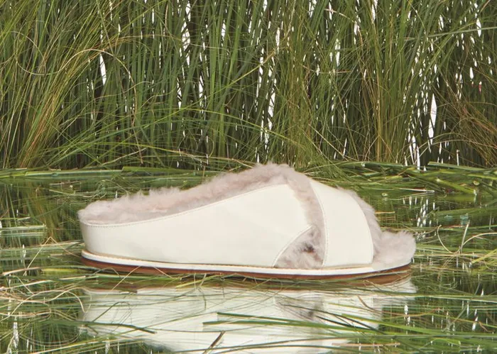 Women Flats Gabriela Hearst Ellington Flat Slide In Cream Wool Fur