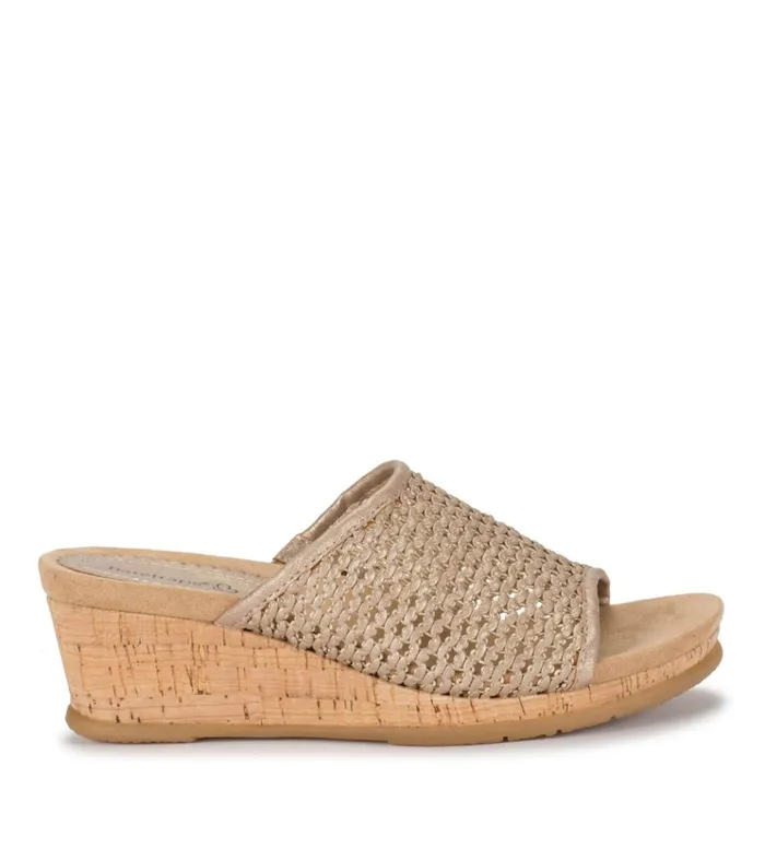 Women Flossey Wedge Slide Sandal Soft Gold Baretraps Slides and Slip On Sandals