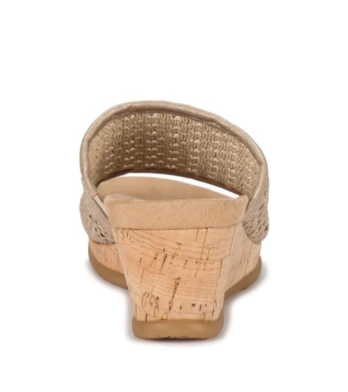 Women Flossey Wedge Slide Sandal Soft Gold Baretraps Slides and Slip On Sandals