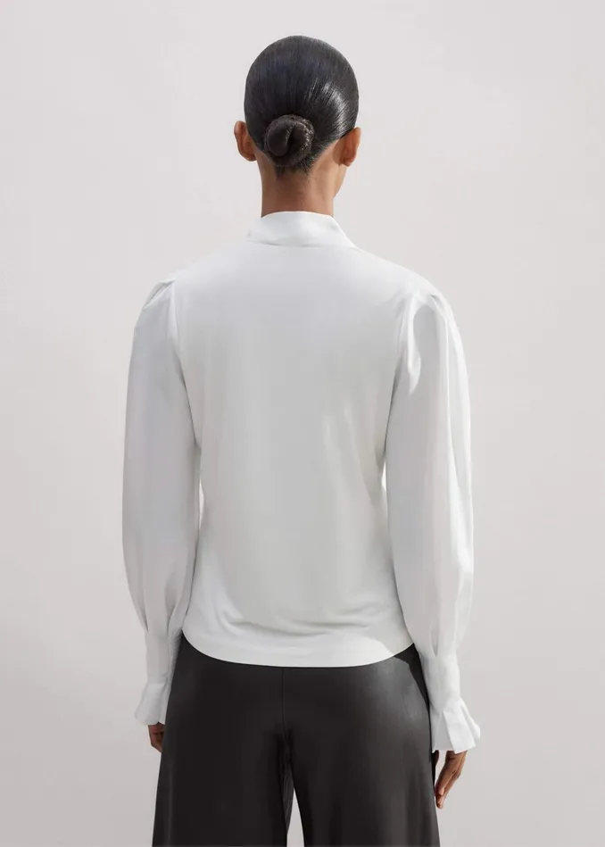 Women Fluid Pussybow Layering Blouse Soft White MEEM