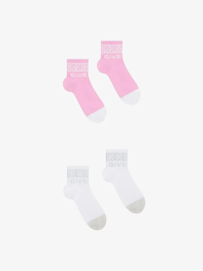 Women Girl 4 To 12 Years Givenchy Socks In GIVENCHY 4G Jacquard Set Whitepink