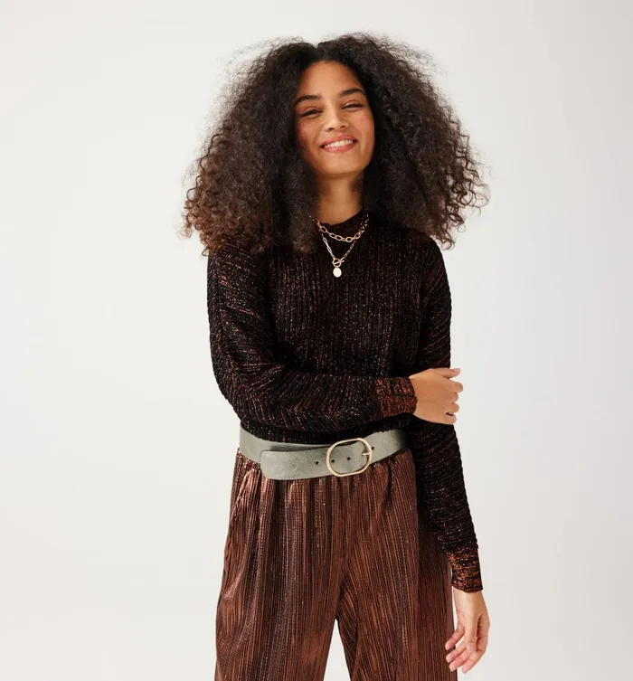 Women Glitzy Ribbed Jumper 8211 Black Promod Jumpers And Cardigans