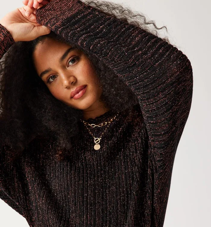 Women Glitzy Ribbed Jumper 8211 Black Promod Jumpers And Cardigans Women Glitzy Ribbed Jumper 8211 Black Promod Jumpers And Cardigans