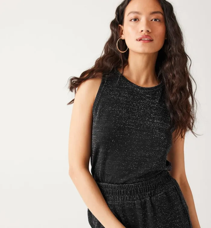 Women Glitzy Sleeveless Top 8211 Black Promod Tops Women Glitzy Sleeveless Top 8211 Black Promod Tops