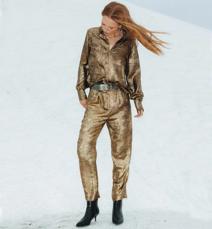 Women Gold Lam Trousers 8211 Gold Promod Trousers